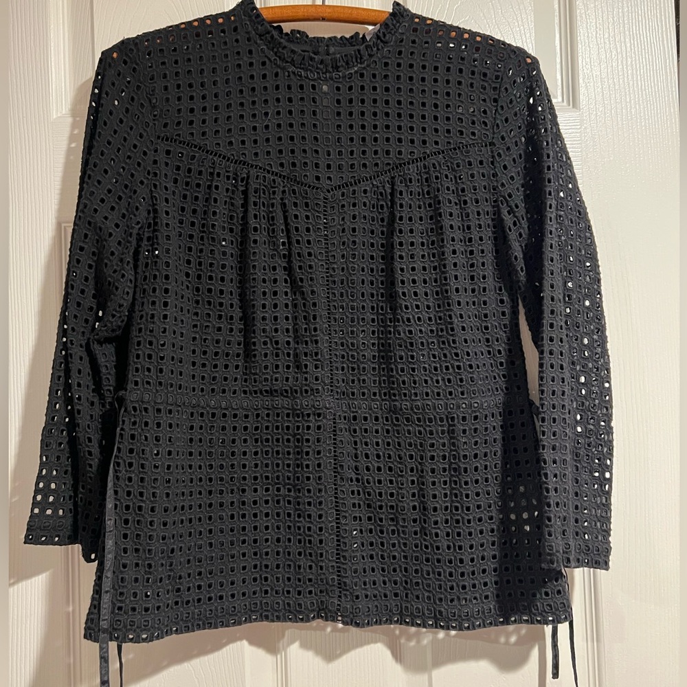 Point Sur (J Crew) black eyelet peplum blouse Size 2